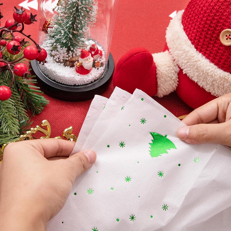 WDF 100Pack Green Christmas Napkins Disposable - 3ply Christmas Tree Paper Napkins, Premium Quality Green Holiday Napkin, Party Dinner for Tableware Decor - Image 5